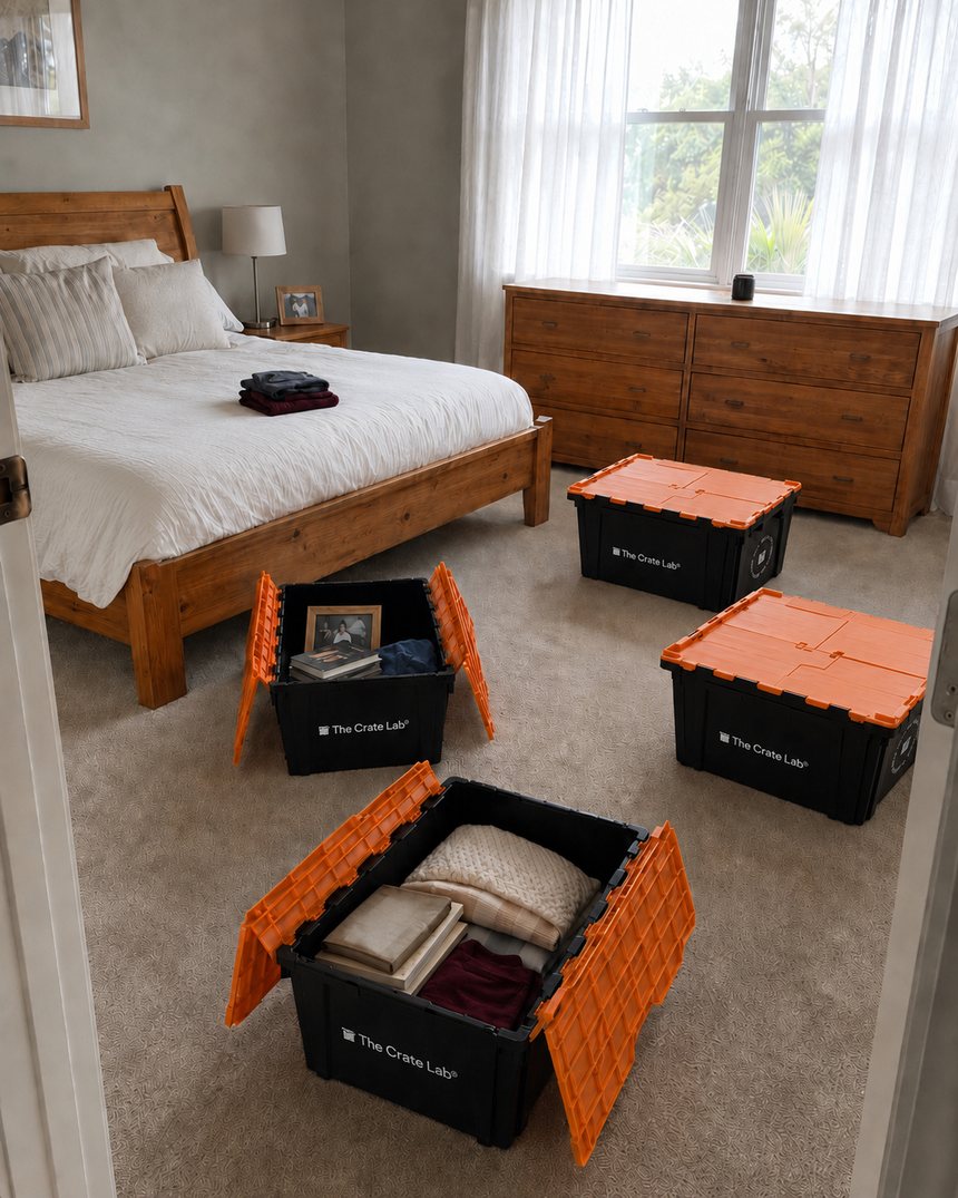 Bedroom belongings being packed into The Crate Lab crates