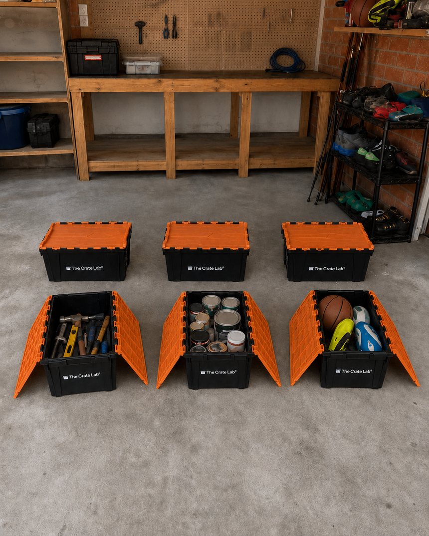 Garage gear being packed into The Crate Lab crates